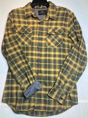 MBX Yellow and Olive Green Plaid Button-Up Shirt Flannel sz M med